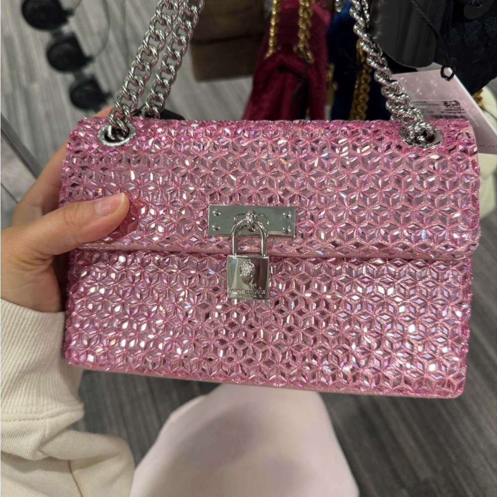 Kurt Geiger Pink Metallic Quilted Padlock Shoulder Bag